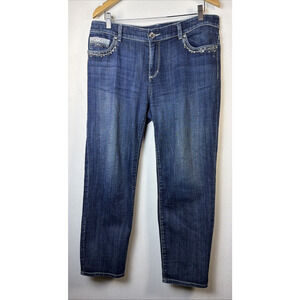 Chico's 1.5 size10 Rhinestone Denim Jeans Platinum Y2K party embellished bling